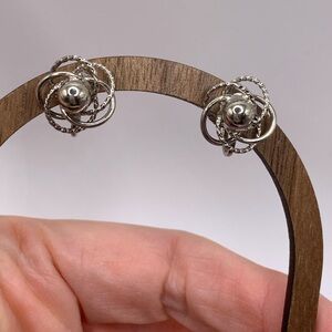 Vintage Atomic Age Silver Tone Spiral Clip-On Earrings